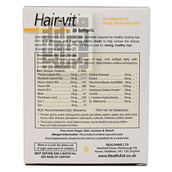 ترکیبات کپسول هیرویت Hair-vit هلث اید بسته ۳۰ عددی-داروخانه داروچی (7)