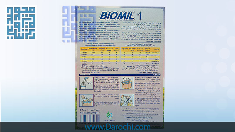 مشخصات شیر خشک پاکتی بیومیل 1 فاسکا-داروخانه داروجی
