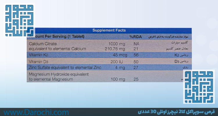 ترکیبات قرص سوپراکل کا2 نیچرز اونلی-داروخانه داروچی (3)