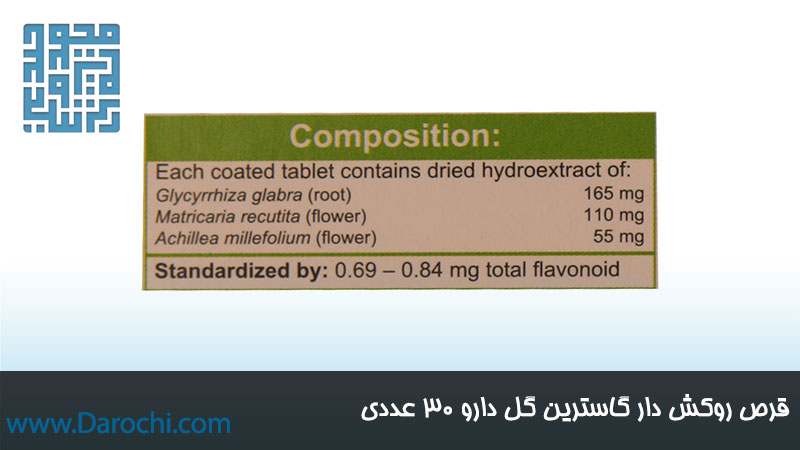 ترکیبات قرص معده گاسترین گل دارو ۳۰ عددی