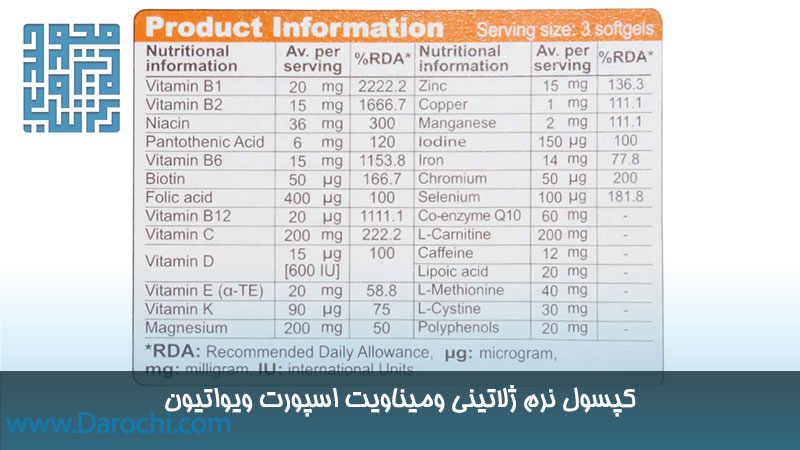 ترکیبات مکمل ومیناویت اسپورت ویواتیون 30 عددی