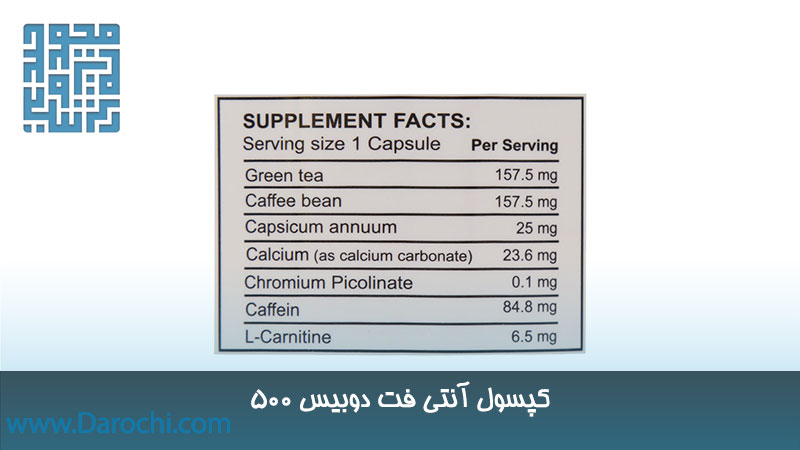 ترکیبات کپسول لاغری آنتی فت دوبیس 500 میلی گرم 100 عددی