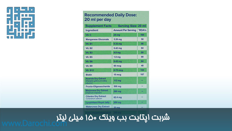 ترکیبات شربت اپتایت بب وینک 150 میلی لیتر 