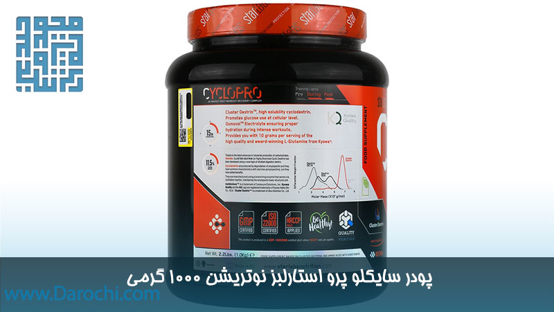 مشخصات پودر سایکلو پرو استارلبز نوتریشن 1000 گرمی سیب