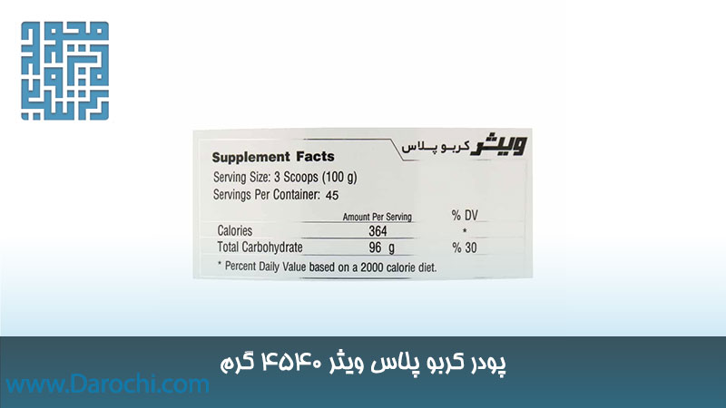 ترکیبات پودر کربو پلاس ویثر 4540 گرم