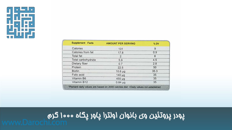 ترکیبات پودر پروتئین وی بانوان اولترا پاور پگاه 1000 گرم